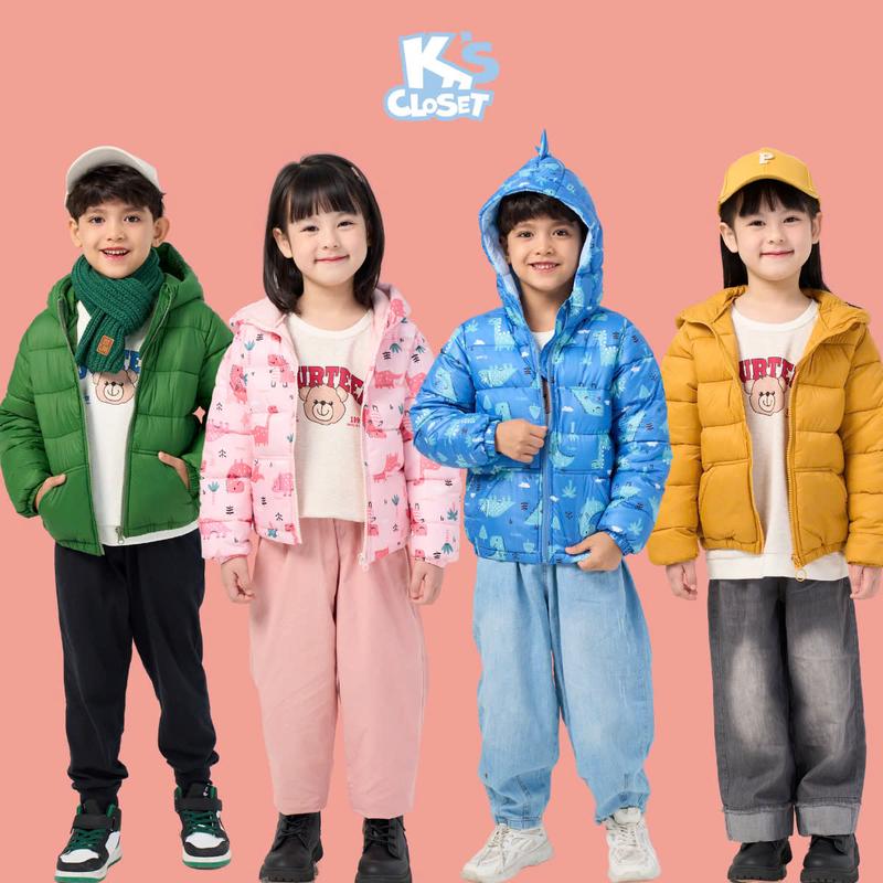  K's Closet - Áo Khoác Phao Dài Tay From Đến Cạp Quần Chất Liệu Vải Polyster Trần Bông Cho Bé Trai Và Bé Gái Từ 10-40kg  2-12Tuổi  KT259FOF KT126FIF 