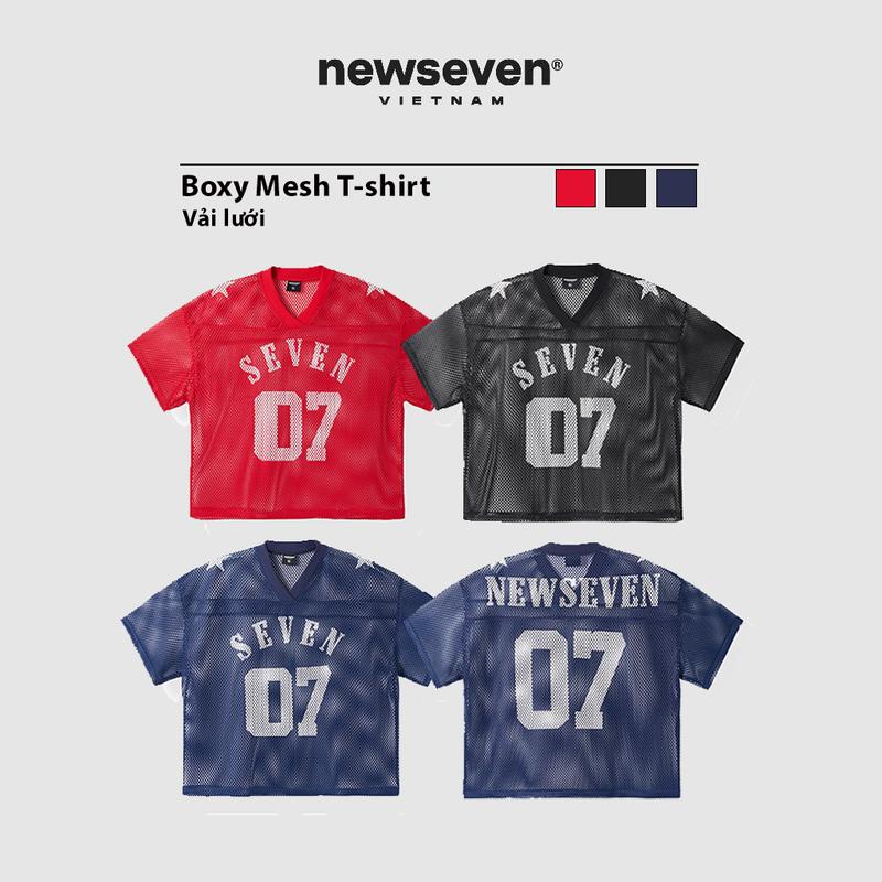 Áo thun jersey lưới cổ V NEWSEVEN Boxy Mesh T-shirt NAT.455