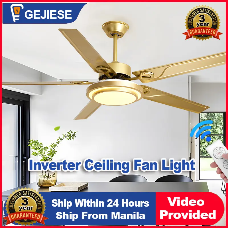 KASIDA Nordic Ceiling Fan With Light 42/48/52 Inch Industrial Stainless Steel Chandelier Ceiling Fan Lamp Big Size 5 Blades Inverter DC Motor Electronic Fan Lights And Remote Control For Bedroom Living Room Home Kitchen