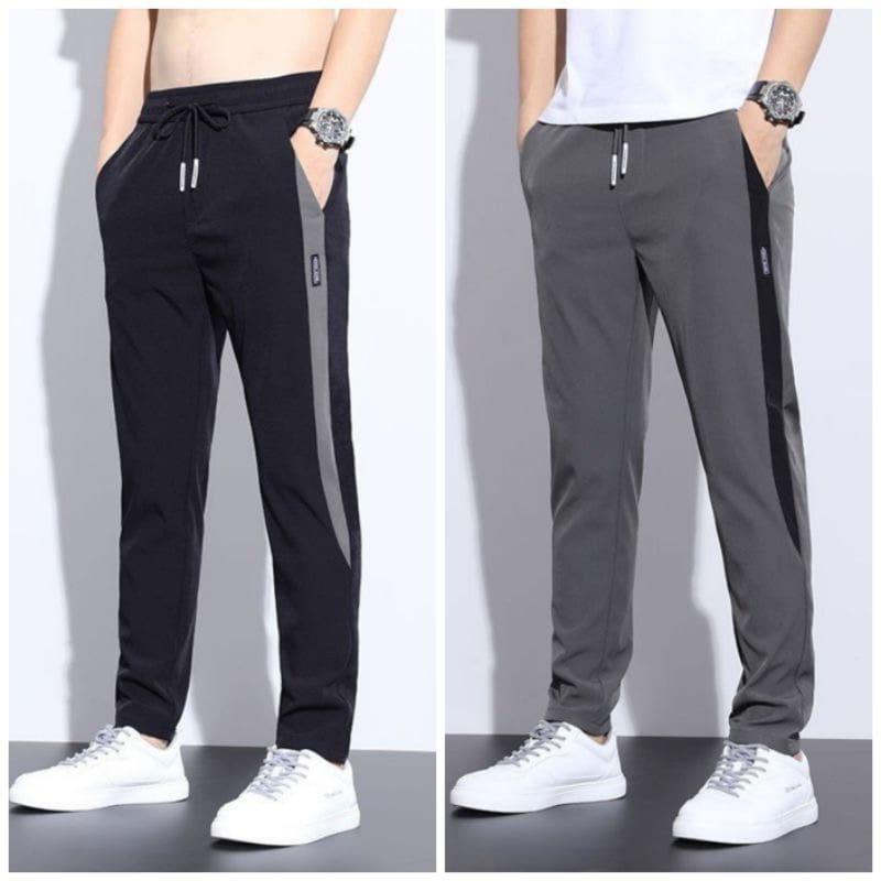 Quần dài nam phối màu vải poly cao cấp Loại Đẹp dáng suông cạp chun dây rút co dãn thoải mái.