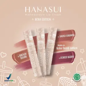 Hanasui Mattedorable Lip Cream Boba Edition Lipstik Cair Velvet Makeup Bibir Tahan Lama Lasting Lipcream Lipstick