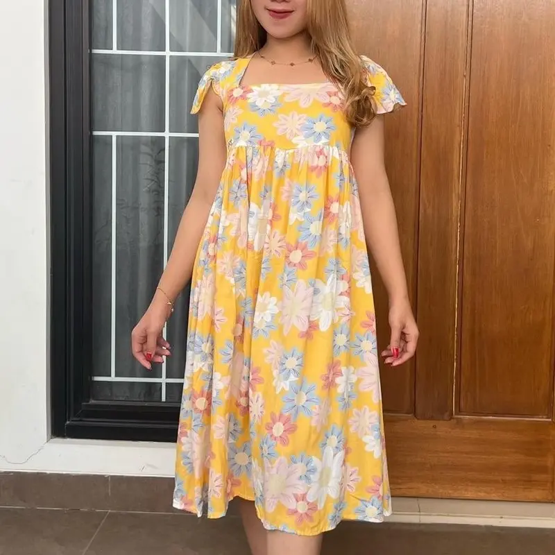 Queen Summer Dress Ruffle Babydoll Motif Pendek Wanita Casual Fit Rayon Premium LD 120 2