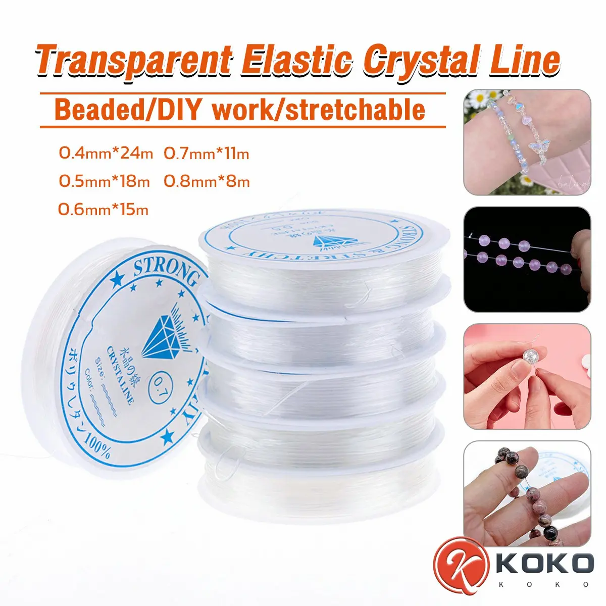 KOKO SHOP  Transparent Elastic Crystal Line Beading Cord String Wire Thread Elastic Clear Nylon