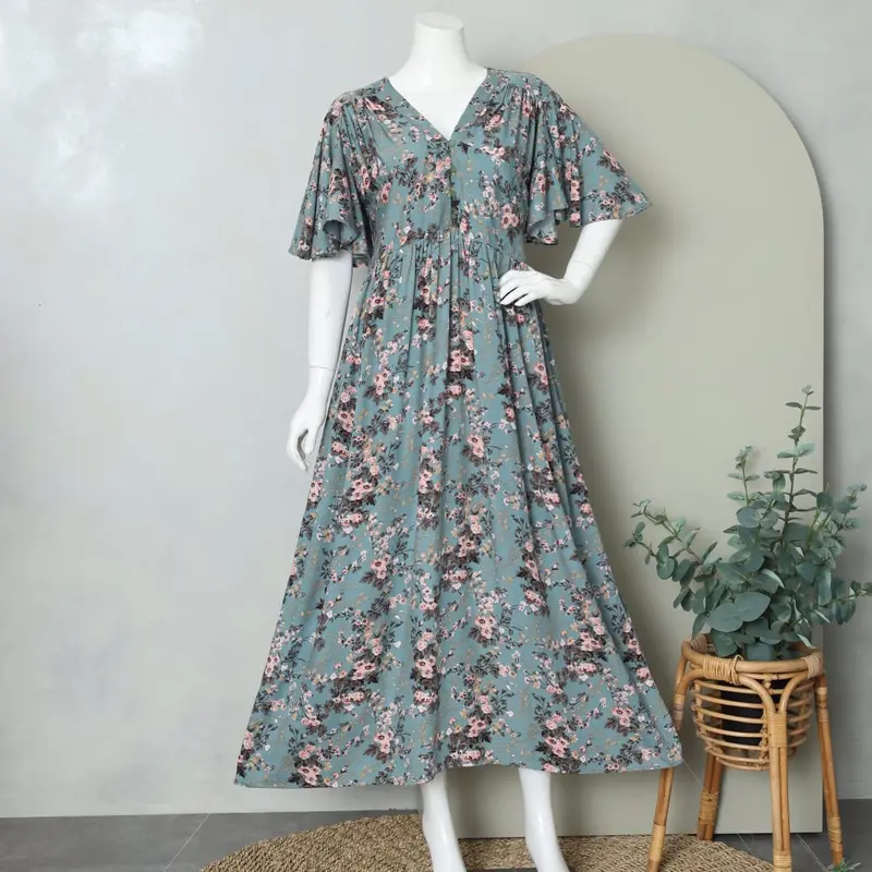 LD 110 PB 125 Daster Lengan Lebar Bumil Busui Friendly Dress Motif Cantik Simple Nyaman 5