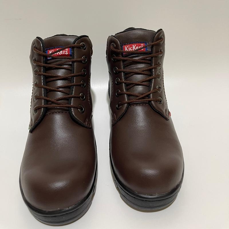 sepatu safety kicker tali pendek Leather Black Synthetics Brown 8