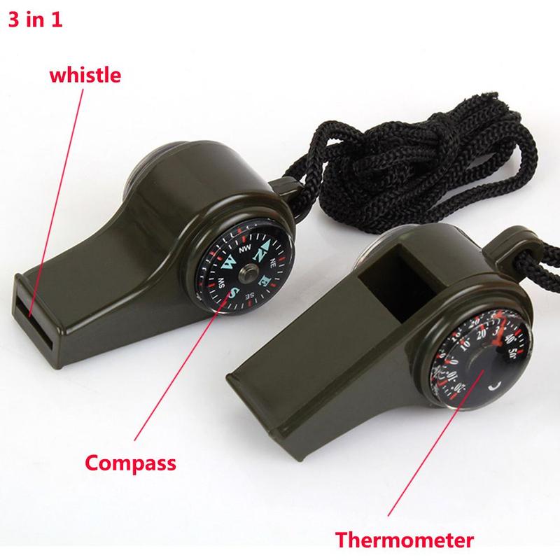 3 In 1 Multi-function Hiking Survival Emergency Whistle Compass Thermometer 1