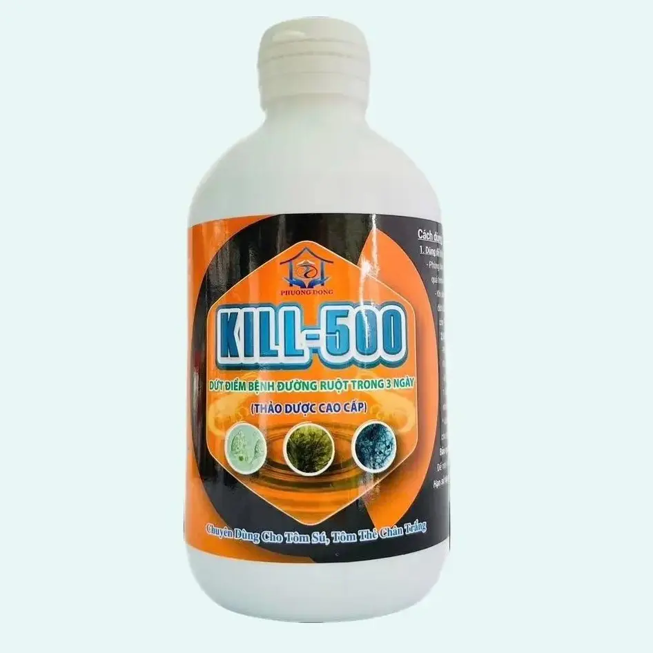 Chai 250ml nước uống KILL- 500 dùng cho tôm sổ kí sinh trùng, phân lỏng, phân xoắn, hạt gạo mủ đuôi