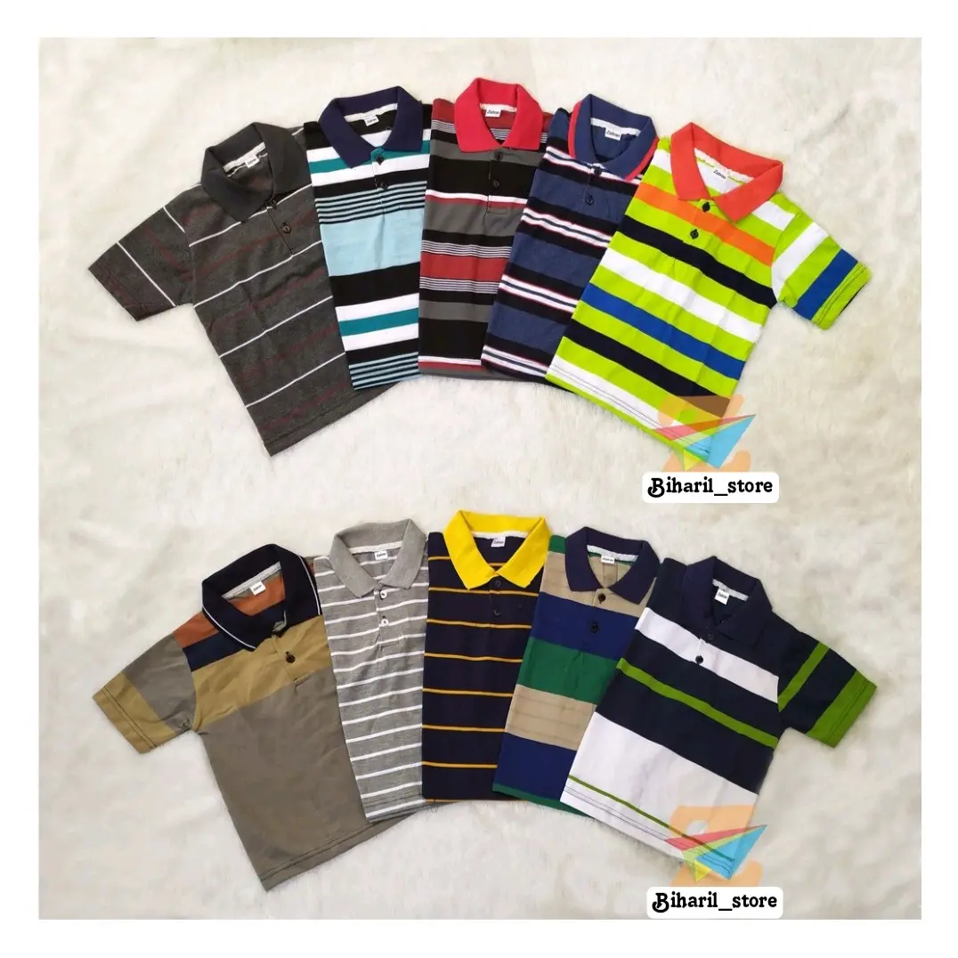 isi 5 pcs kaos anak laki-laki motif salur kerah usia 1-7 tajun