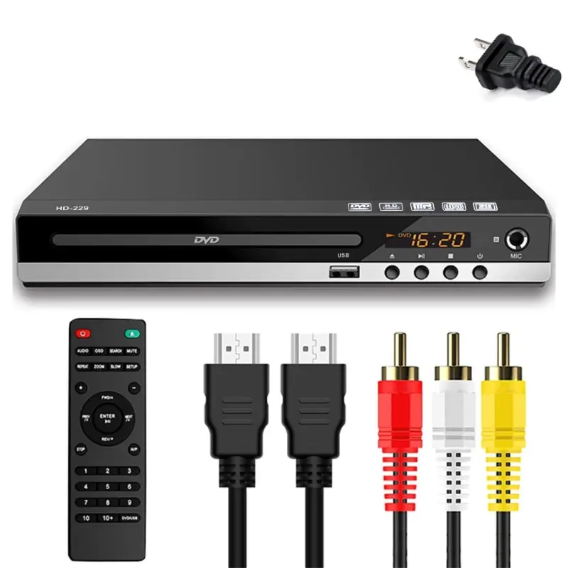 Máy nghe nhạc DVD, Shuma, Tương thích HDMI, Máy đa phương tiện, Đầu ra AV, với điều khiển từ xa và Cáp AV, cho đĩa VCD và CD 7