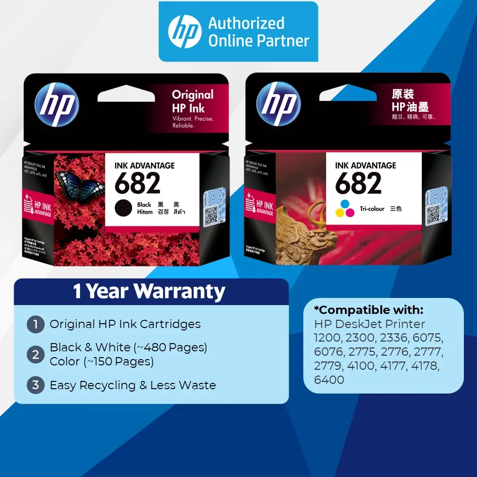 HP 682 Black/Color Original Ink Cartridge for 2336/2776/2777/4175 Cartridges Office