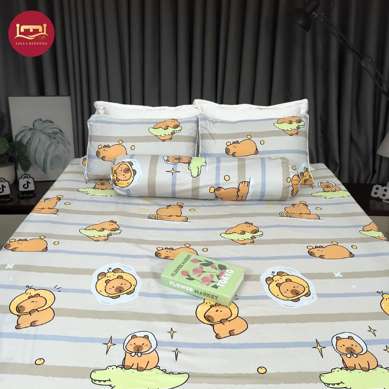 Bộ Ga Gối Tencel Microfiber Set 4 Món (Không Chăn) Mềm, Mịn, Mượt, Mát (2 Vỏ Gối Nằm, 1 Vỏ Gối Ôm, 1 Ga Giường Bo Chun)