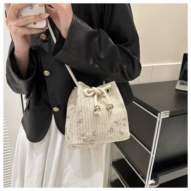BAO117 Tas Selempang & Bahu Wanita Tren Tas Anyaman Renda Rotan Keranjang Air Tas Keranjang Bahu Slingbag 8
