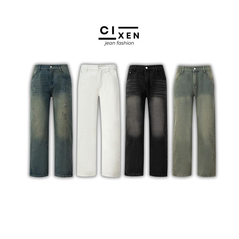 Quần jean nam suông wash CIXEN Cạp cao hack dáng, quần jean bò dài streetwear đủ size [QD2]