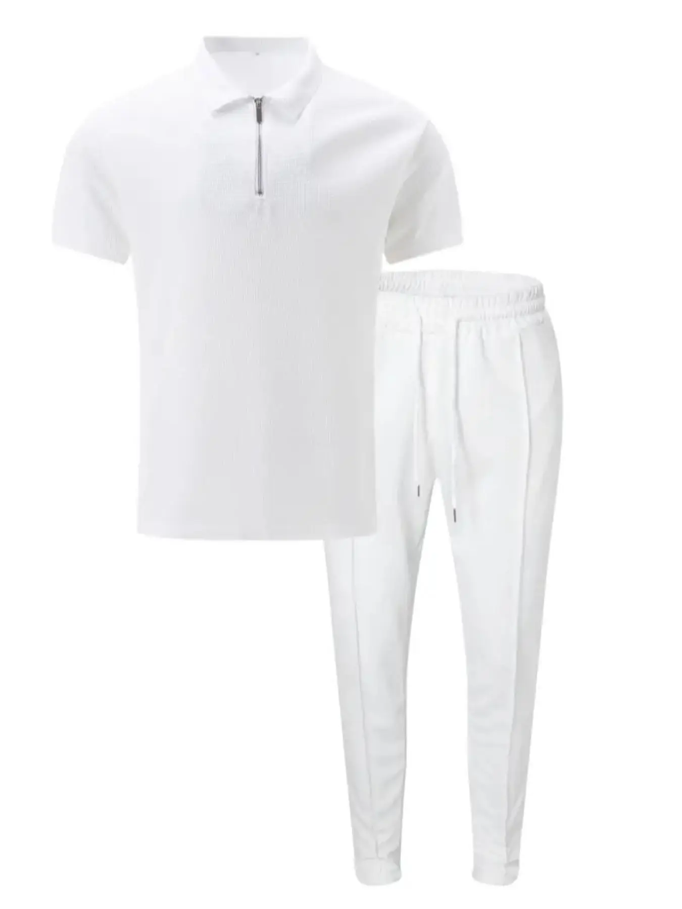 Two-Piece Set Men's Solid Color Polo Shirt & Pants, Regular Fit Casual Fashion Cozy Breathable Short Sleeve Top & Trousers for Daily Outdoor Wear, Men's Clothing for Spring & Fall
