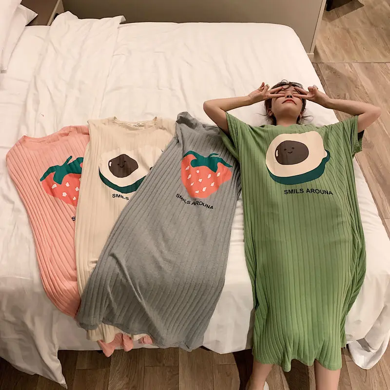Women's Summer Long Nightdress over the Knee to Ankle Loose Large Size Maternity Home Dress Cute Pajamas Korean Style Very Fairy