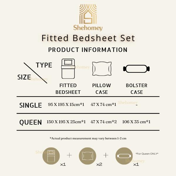 SHEHOMEY Cadar Bercorak Set Single Size 2in1 Queen 4in1 Fitted Bedsheet Soft Bedding