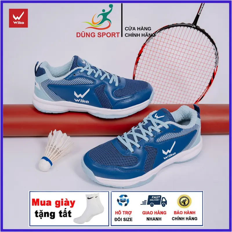 Giày Cầu Lông, Giày Bóng Chuyền Wika Kitto, Wika Maru Nam Nữ Màu Navy Chính Hãng Tặng Tất Dệt Kim - Đế Eva Siêu Nhẹ Giảm Chấn Tốt 0
