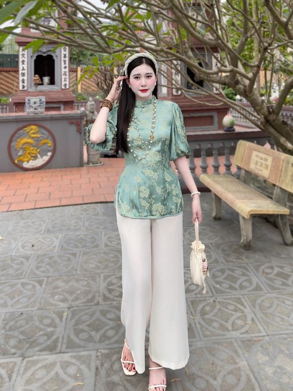Bộ pháp phục đi chùa tay bồng chất liệu l.ụa 4