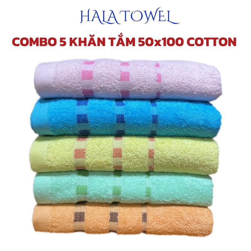 Combo 5 khăn tắm 50x100 cotton . HALATOWEL mềm mịn , thấm hút . 0