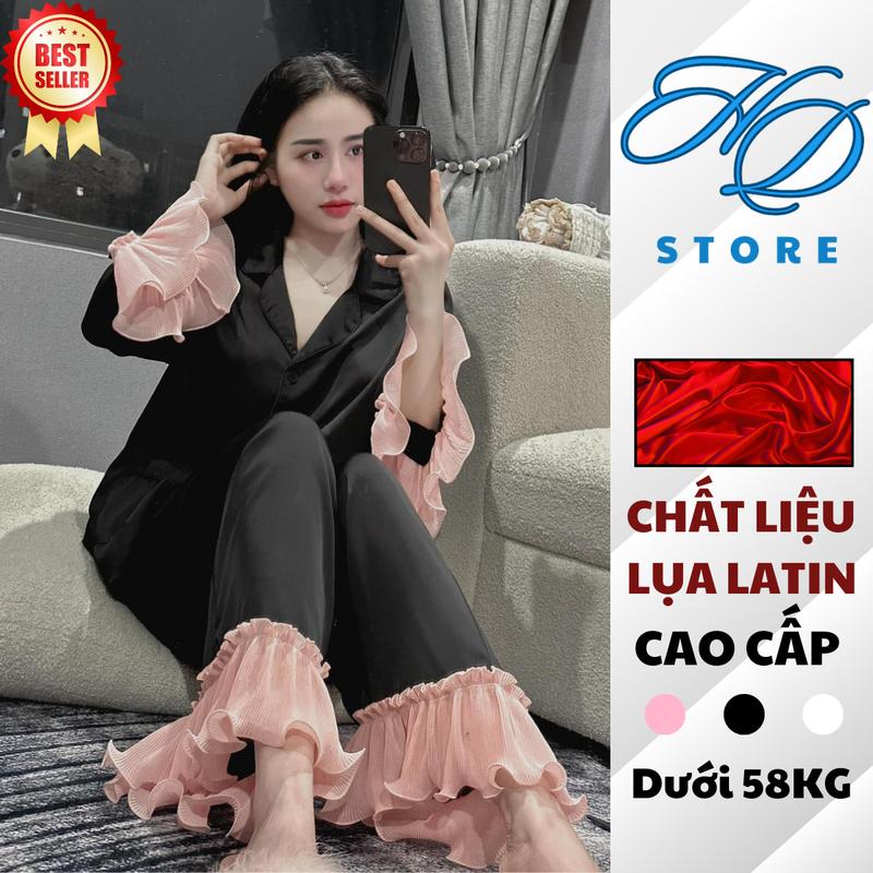 Đồ Bộ Nữ Tết Cao Cấp Pijama Mặc Nhà Tiểu Thư Lụa Mịn Latin Mềm Voi Áo Phối Ren Bèo Đồ Ngủ Bộ Ngủ Dưới 58KG Dưới 1’63 Xmas Nho Nhung B1 - HD STORE