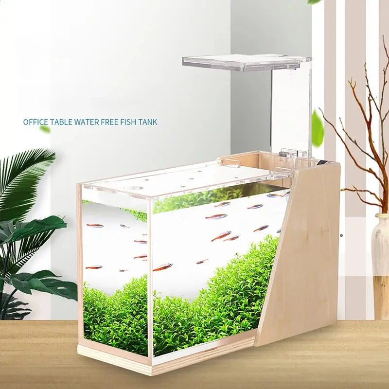 Desktop Fish Tank Mini Side Filter Beautification Acrylic Ecological Small Creative Office Aquarium Micro Fish Tank 3 Mode Light