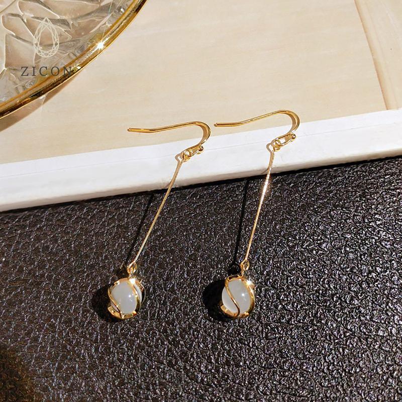 [Mã D21] Bông Tai Dáng Thả Ngọc Lớn, Dáng dài đính đá opal _ KP22 0