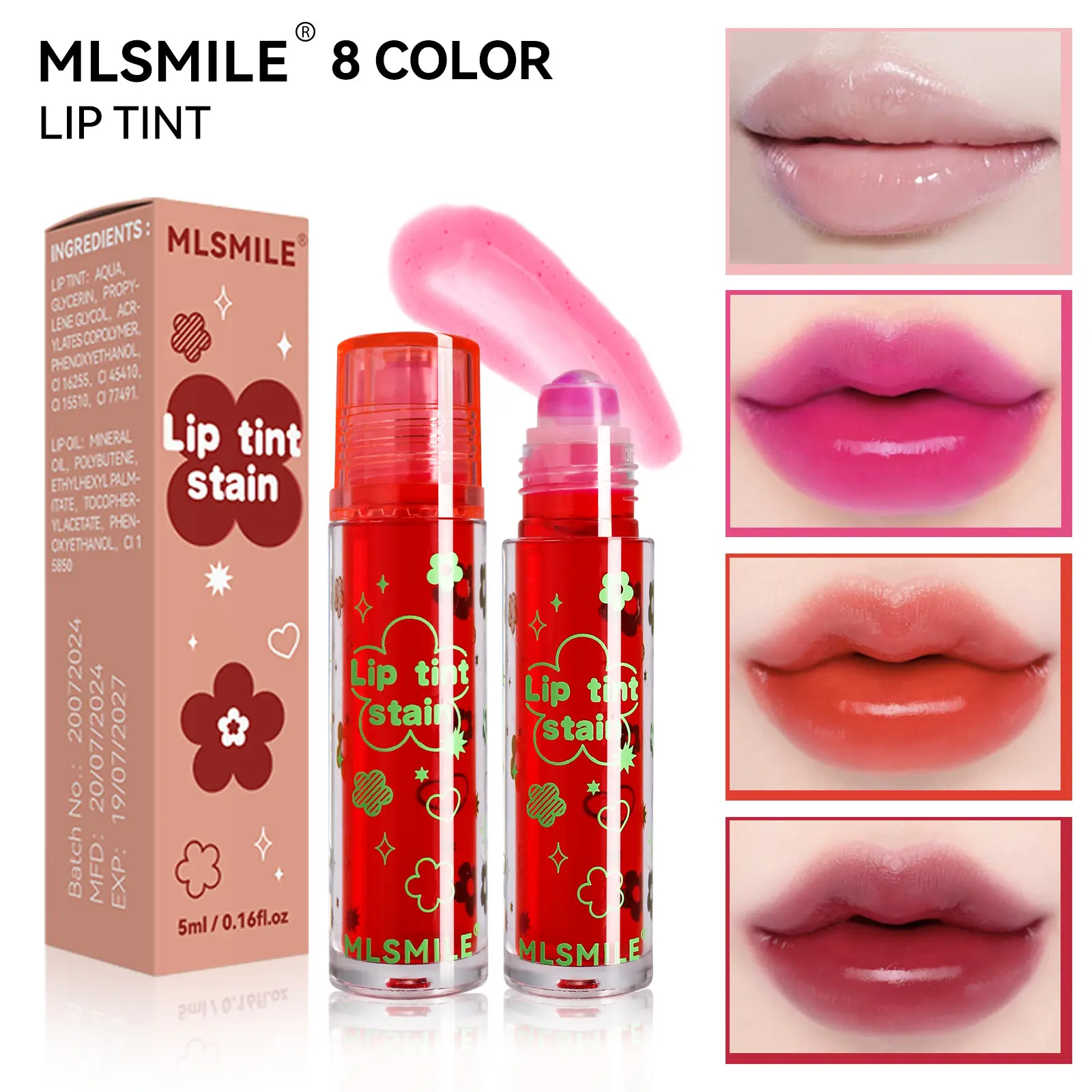Rolling Ball Lip Tint Mirror Lip Balm Lip Oil Transparent Lip Gloss Hydrating Glow Lasting Non-Sticky Moisturizing Lipstick face