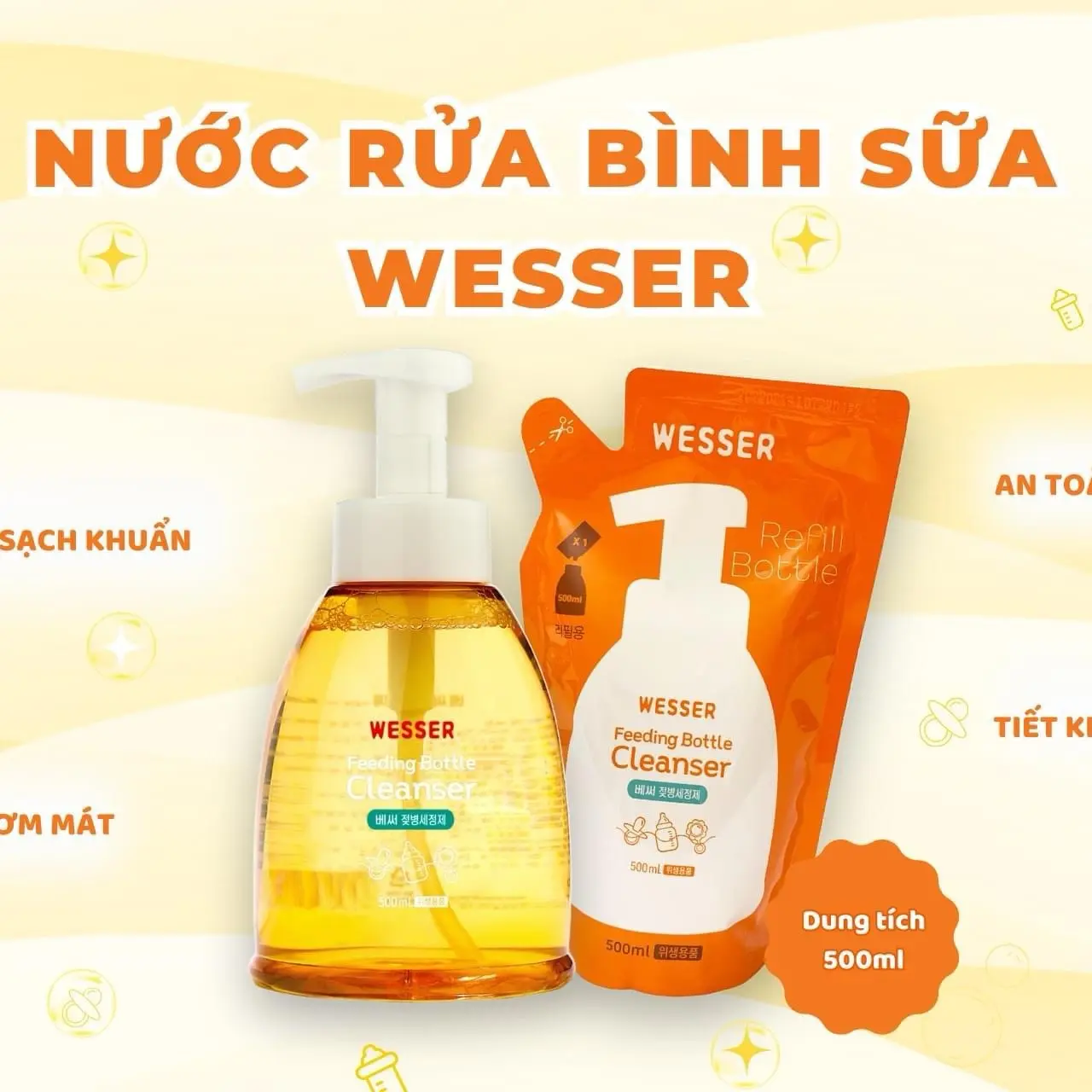 Nước rửa bình sữa Wesser 500ml Cho Bé