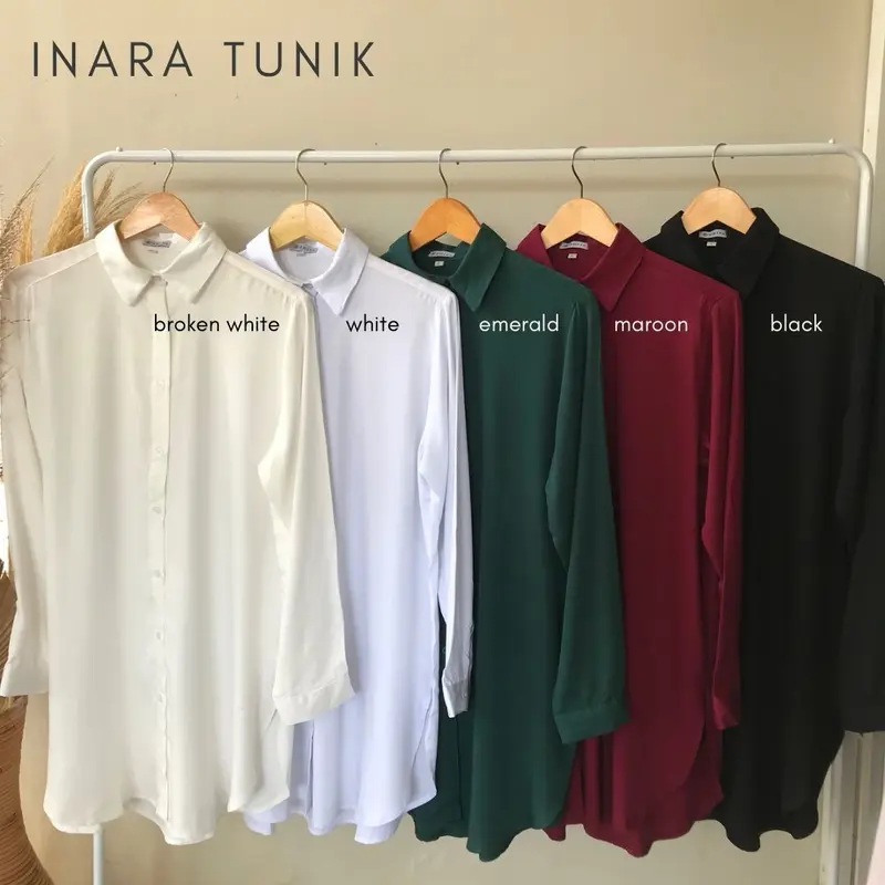 Inara Tunic Kemeja Tunic Bahan Rayon Twill Size Lengkap Putih Putih Polos Polos Polos Polos Polos Polka Dot 2