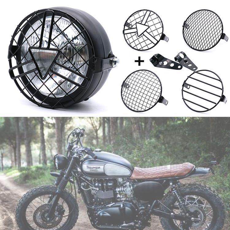 Đèn Pha Cổ Điển Sửa Đổi Cho Xe Máy CG125, Đèn Trước Cổ Điển GN125, Vỏ Sắt, Đèn Chùm Cao Thấp Màu Đen, Đèn Tròn 2