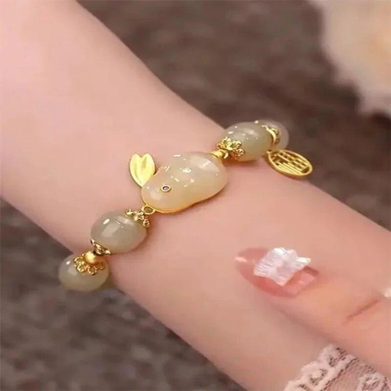 Product Introduction of 1pc Huan Beauty Jade Rabbit Bracelet Girl Rich Rabbit Small Rabbit Niche Design High Appearance Level Bracelet Gift 6