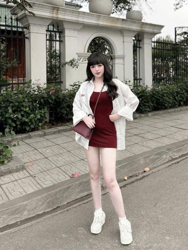 Set Bộ nữ áo sơ mi dài tay thêu chữ mix váy body dáng ngắn chất thun zip mềm mại-XM Huyền Hưng MS151