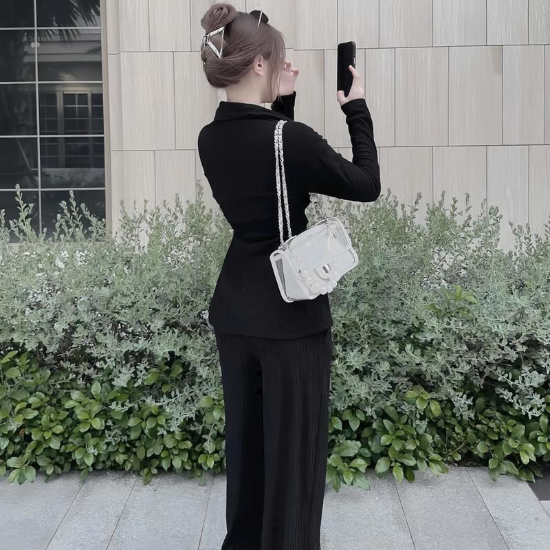 Set đồ nữ áo tay dài phối nút cài thật kèm quần dài ống rộng xinh xắn dành cho các nàng đi chơi. Women Top 5