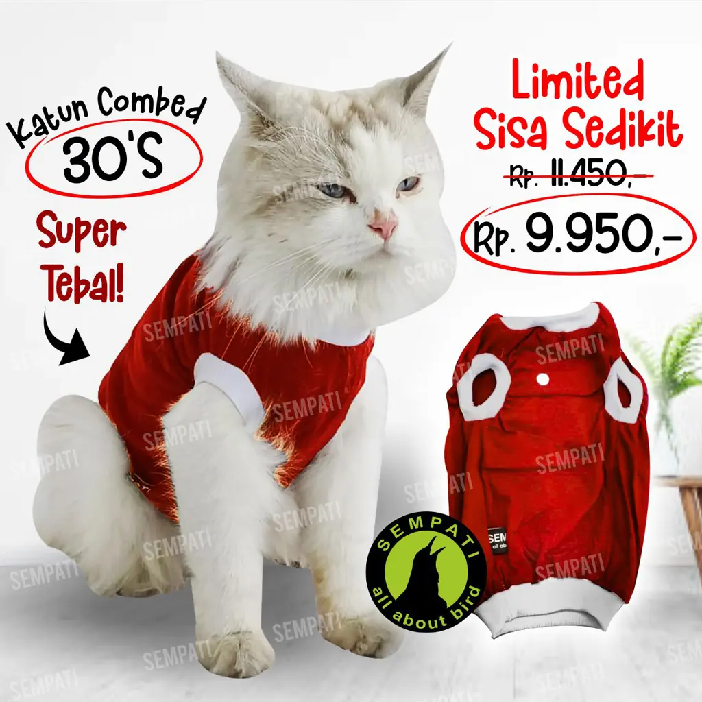 SEMPATI Baju Kucing Katun Baju Kucing Kaos Singlet T Shirt