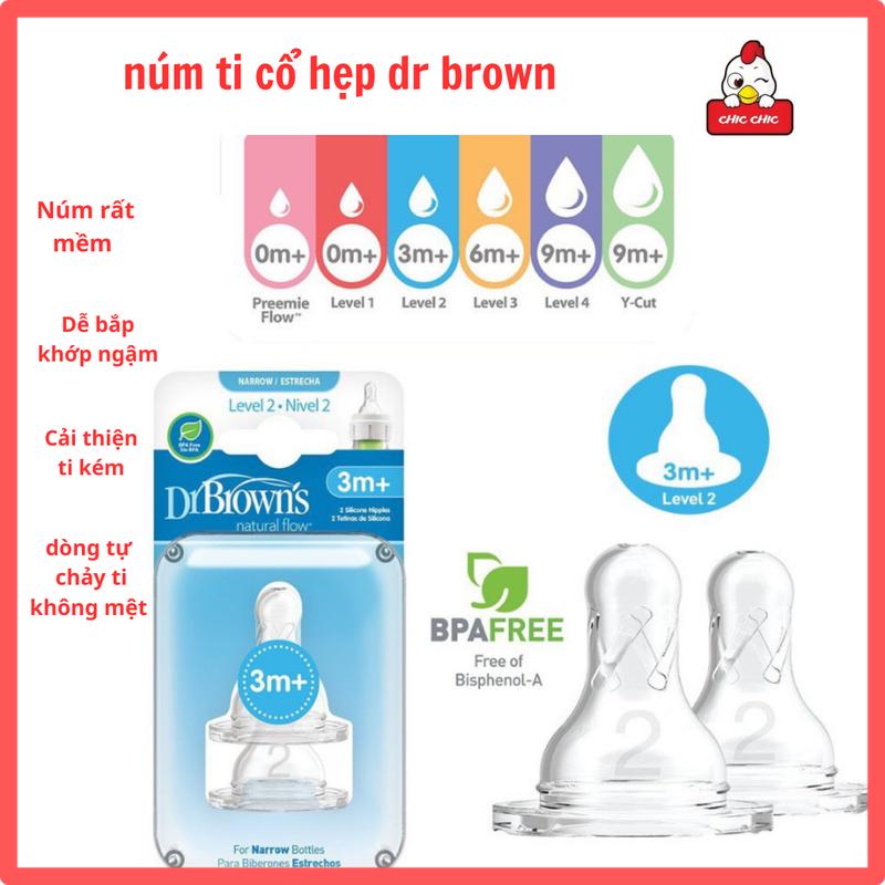 Núm Ti Dr Brown Cổ Hẹp  Núm Ti Cổ Hẹp Siêu Mềm Dễ Bớt Khớp Ngậm Xuất Xứ Mỹ