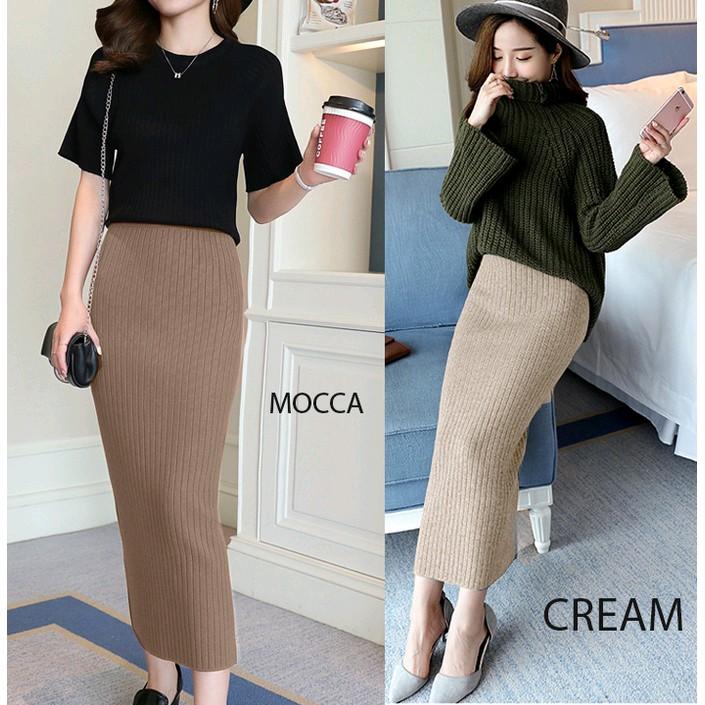 Rok span Rajut Korea Polos Tebal Premium Formal Melar 2