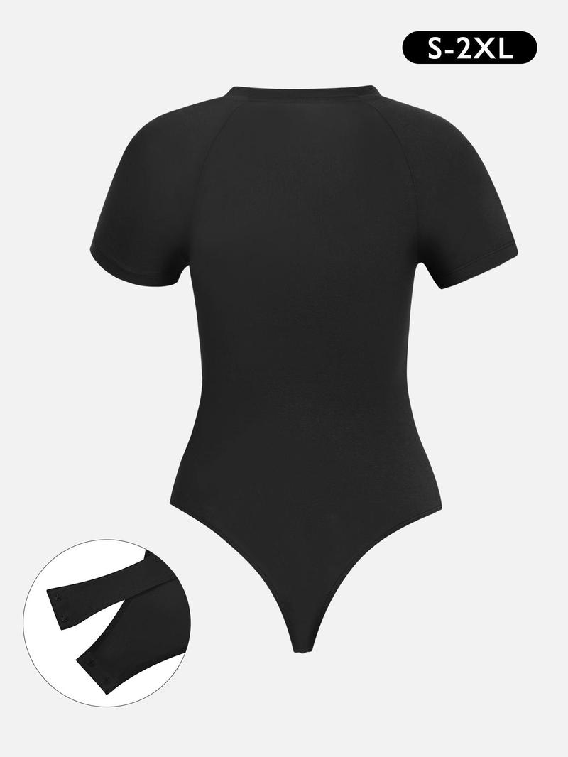Product Introduction of Women's Solid Asymmetrical Neck Bodysuit, Casual Comfy Short Sleeve Bodysuit for Daily Wear, Ladies Clothes for Summer 2