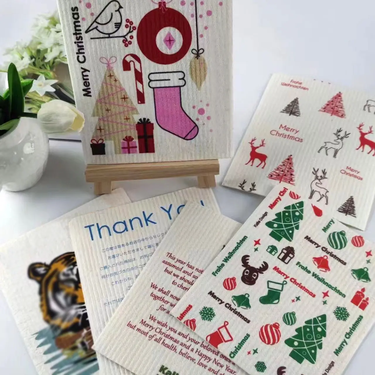 Absorbent Non-Greasy E-Pulp Cotton Cloth Printed Cleaning Cloth Daily Portable Compact