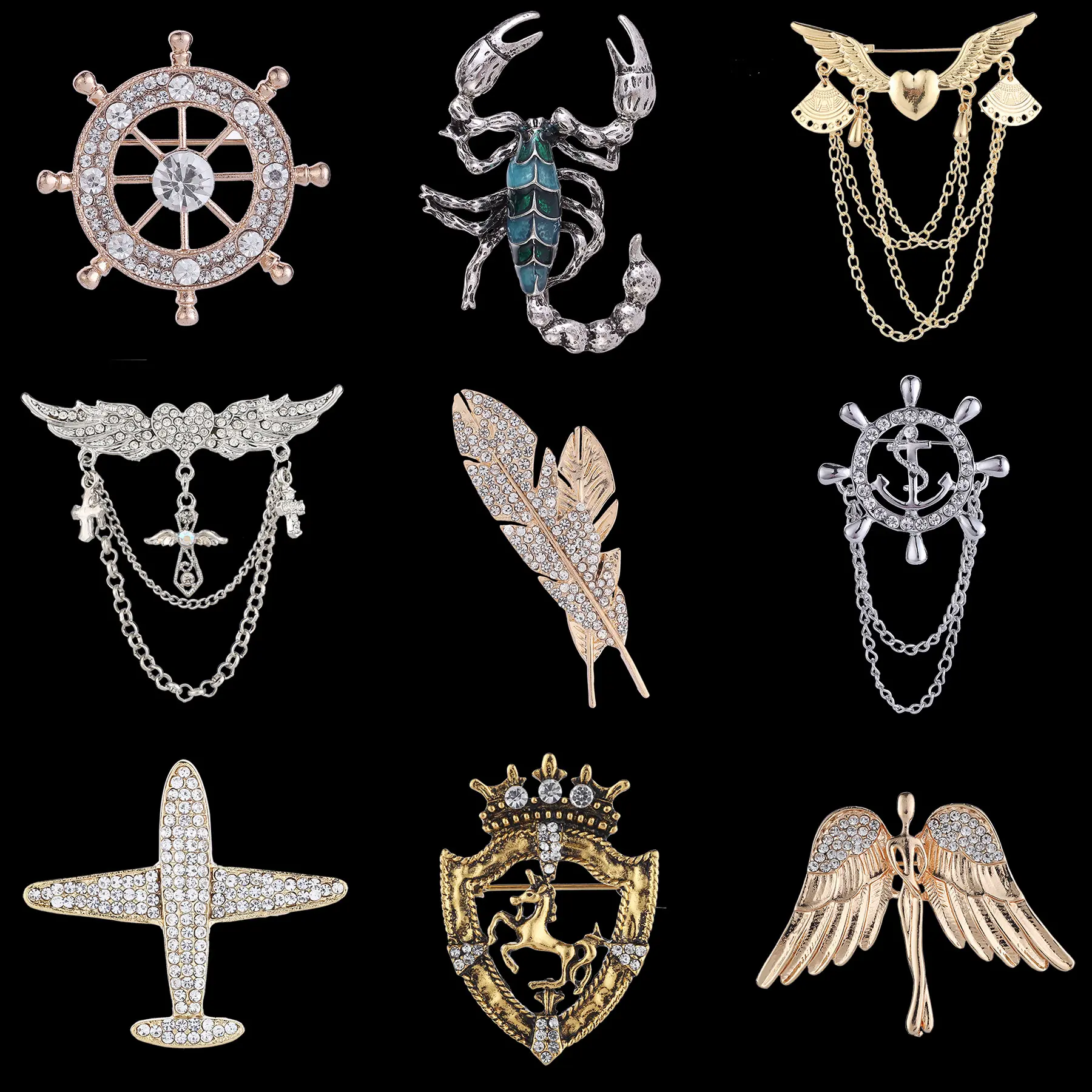 Simple Crown Rudder Men's Suit Brooch Personality Tassel Wings Suit Dress Corsage Coat Clothing All-Matching