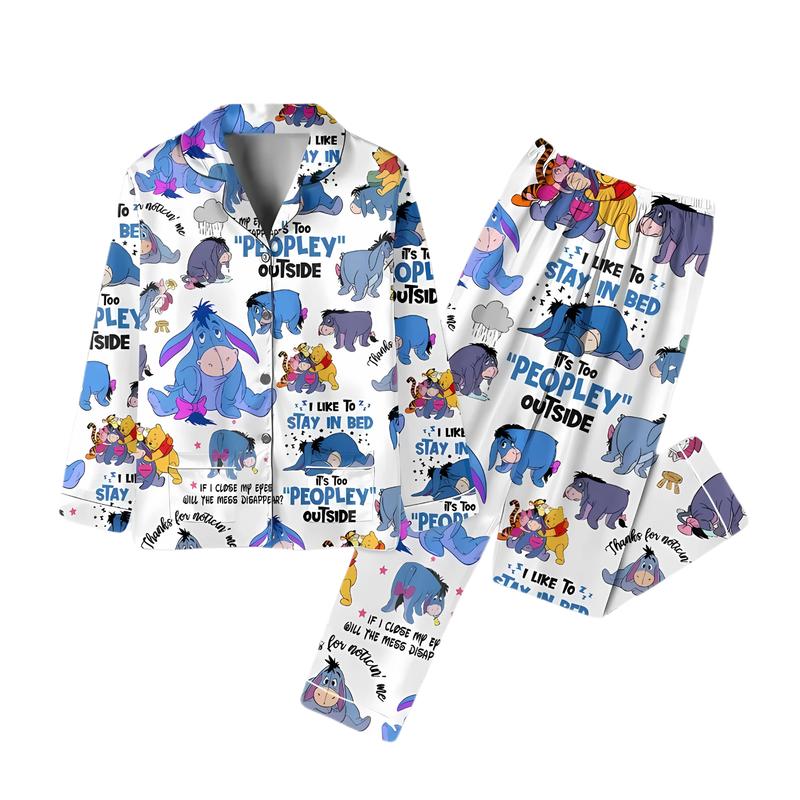 White Design Winnie The Pooh Eeyore Pajamas, Eeyore Dokey Holiday Pyjamas, It's Too Peopley Outside Pjs, Pooh Bear Shirt, Gift For Him Her, Cute Loungewear Sleepwear - Casual Outfit At Home cozy summer 1