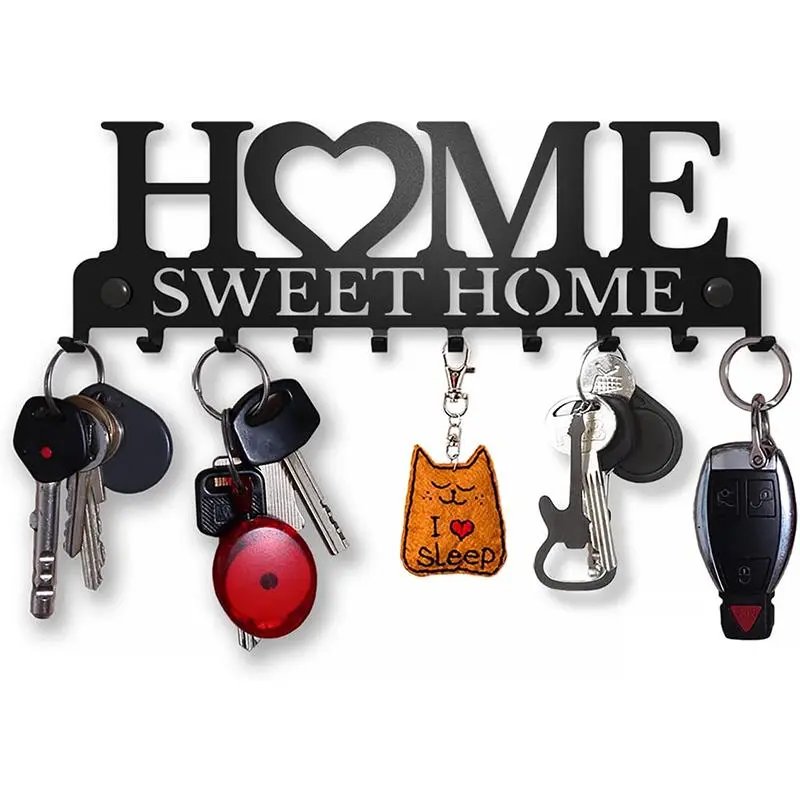Home Sweet Home Letter Design Wall Mounted Key Holder, 1 Count Key Hanger Hooks Rack, Wall Organizer for Entryway Door Hallway Bathroom Kitchen Room Decor, Apartment Decor,  Household Items