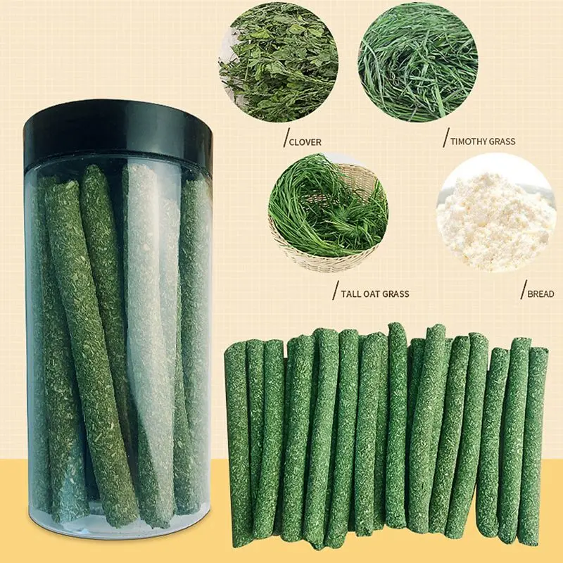 ZYHD Grass Chew Sticks 20 Pcs Natural Rabbit Hamster Pet Food Snack Toy for Home Small Animal Teeth Training Accessory
