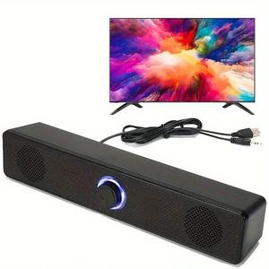 コンピュータ＆テレビ用サウンドバー 有線サブウーファースピーカー LEDライト付き ステレオサウンドバー ノートパソコン＆ホームシアター用 オーディオ