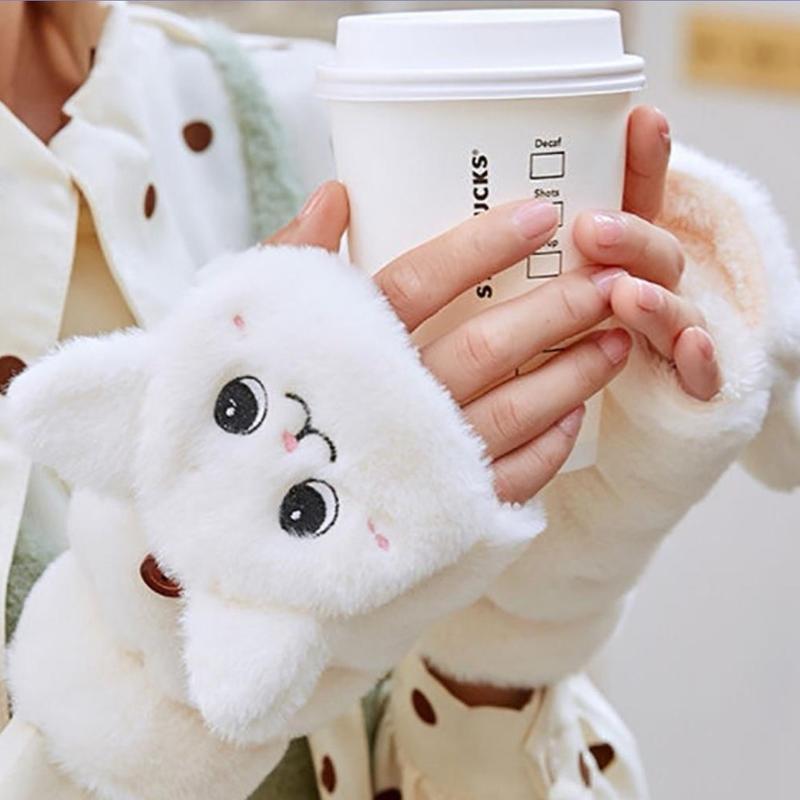  Găng Tay Đan Mùa Đông 1 Đôi Thiết Kế Hình Mèo  Đeo Được 2 Kiểu Kiểu Lật Nửa Ngón Tay Giữ Ấm Mùa Đông Mềm mại và Ấm Áp Dành chọ Phụ Nữ và Trẻ Em Gái 