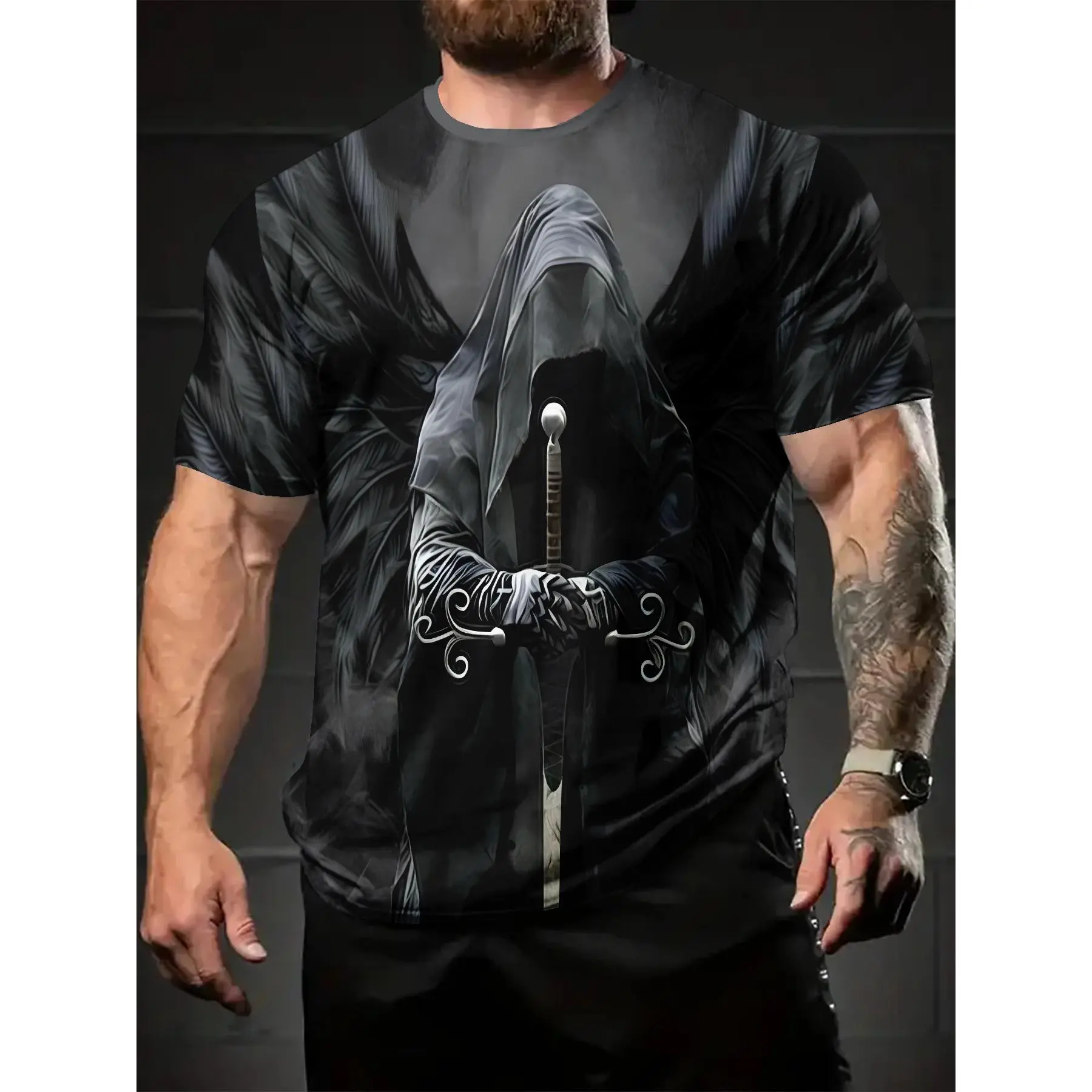 SOURCE Manufacturers Cross-Border 2025 European and American New 3D Digital Printing Style Retro Quick-Drying T-shirt Casual