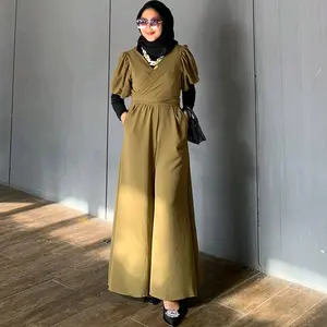 My Vilova - Jumpsuitt Tangan Pendek M L XL Crinkle Airflow Lengan Pendek / Fashion Muslim Wanita Kekinian / Jumpsuit Terbaru / One Set Crinkle Terbaru / B Jumpsuit Crinkle Kekinian Polos