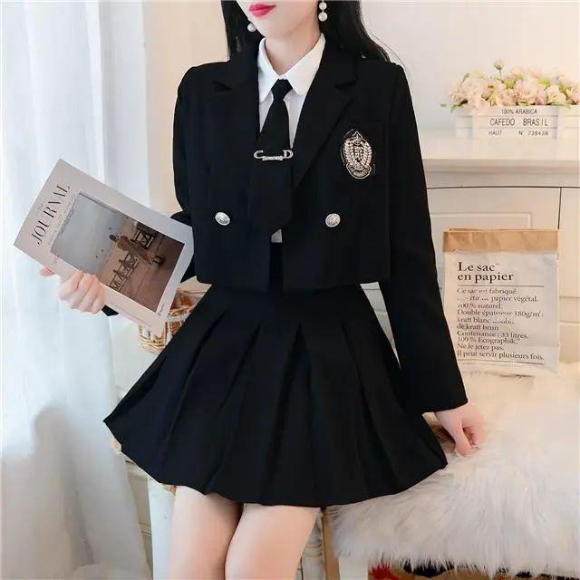 Product Introduction of Áo Khoác Vest Công Sở, Phong Cách Nhật Bản, Váy Xếp Ly, Thích Hợp Cho Mùa Xuân Và Mùa Thu, Trang Phục Thanh Lịch Và Nữ Tính, Bộ Đồ Hai Mảnh, Dành Cho Nữ Top Women Khuy 7