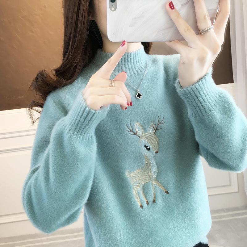 Áo Len Dệt Kim, Len Tương Tự Lông Chồn Màu Xanh Lá Cây, Dành Cho Phụ Nữ, Dáng Rộng Vừa Vặn, Cổ Giả, Dày, Thích Hợp Cho Mùa Thu Và Mùa Đông, Áo Lớp Cơ Sở Cho Phụ Nữ, Thích Hợp Cho Học Sinh, Hàng Mới Về Năm 2024 2
