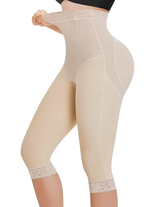 Women's Solid High Waist Contrast Lace Shapewear Bottom, Tummy Control Butt Lifting Shapewear Bottoms, High Stretch Shaper for Daily Wear 0