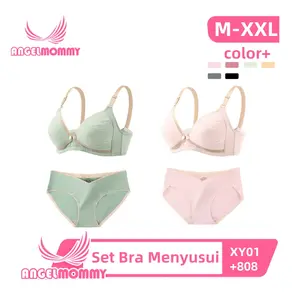 Set Bra Menyusui Katun Murni Bra Anti Kendur Untuk Ibu Hamil Pakaian Menyusui Pasca Melahirkan Pakaian Dalam Kancing Depan Ukuran Besar Celana Dalam + Celana Dalam  XY01+808